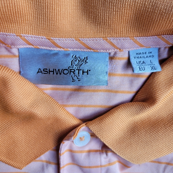 Ashworth "The Powelton Club" Men's Polyester Orange Striped Golf Polo EUC - Picture 4 of 6